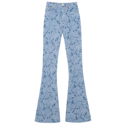 Calça jeans flare flores Amapô - azul